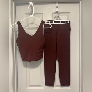 Athleta Burgundy V-Neck Crop Top and High-Waist Leggings Set